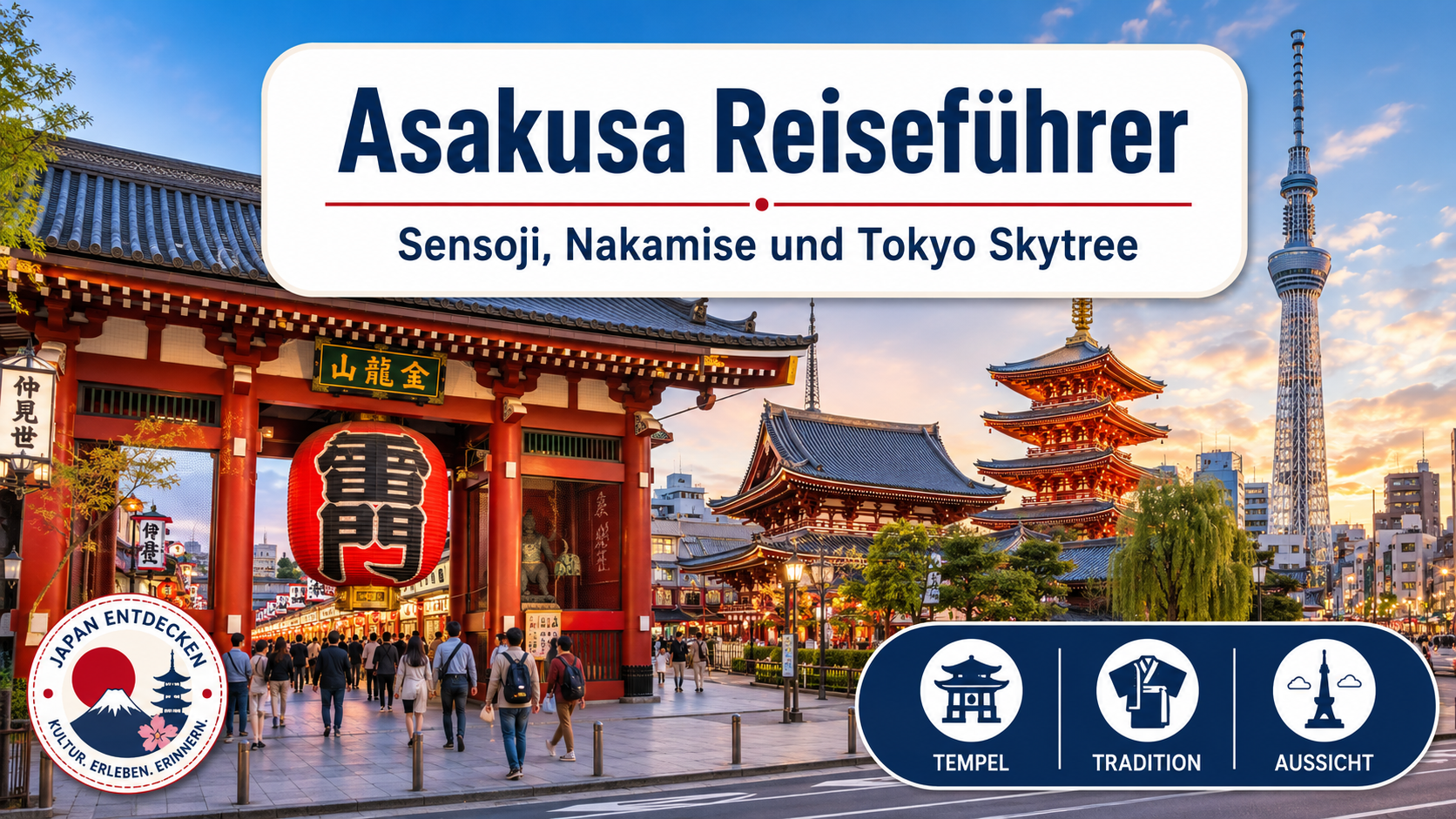 Asakusa in Tokio mit Sensoji Kaminarimon Nakamise und Tokyo Skytree
