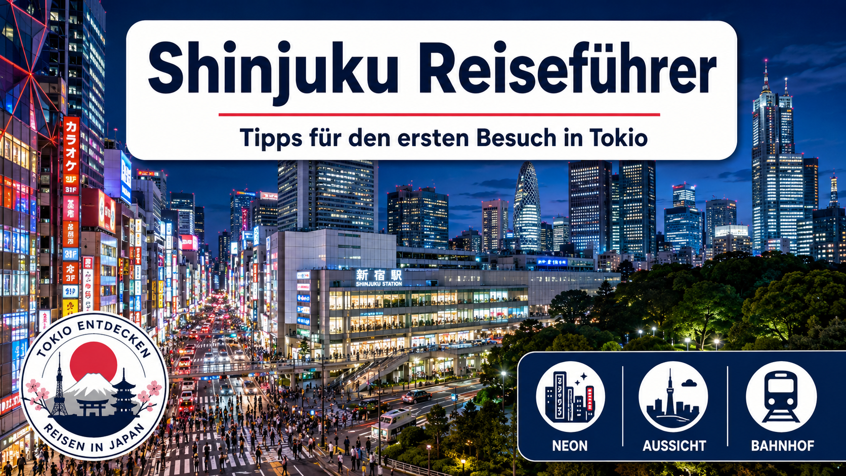 Shinjuku in Tokio mit Neonlichtern Bahnhof Kabukicho und Aussicht